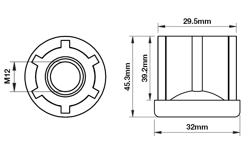 32mm Round M12 Threaded Insert Mild Steel TIR32R0M12 Richmond 