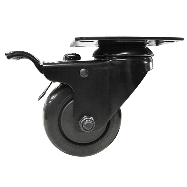 75mm Black Polyurethane Wheel 80kg Capacity Swivel Brake Castor (S3398B ...